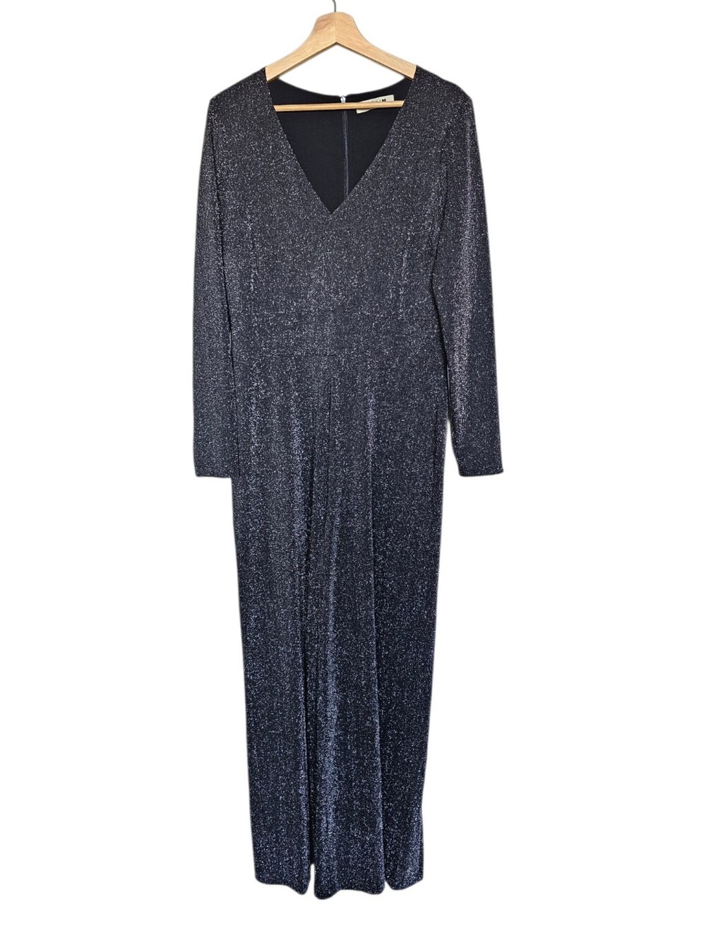 Boden Metallic Long Sleeve V-Neck Plunge Shimmer Jumpsuit Size 10R - Picture 3 of 8